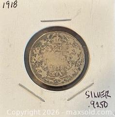 MaxSold Auction: 1918 Cdn. Silver King George V 25 Cents  - Newmarket (Ontario, Canada) PARTNER MANAGED Reseller Online Auction - Walter Avenue