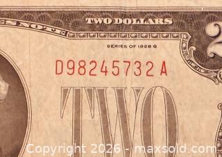 MaxSold Auction: 1928G US Jefferson 2 Dollars Paper Banknote  - Newmarket (Ontario, Canada) PARTNER MANAGED Reseller Online Auction - Walter Avenue