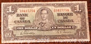 MaxSold Auction: 1937 Cdn. King George VI 1 Dollar Paper Banknote  - Newmarket (Ontario, Canada) PARTNER MANAGED Reseller Online Auction - Walter Avenue