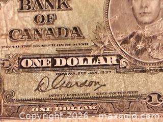 MaxSold Auction: 1937 Cdn. King George VI 1 Dollar Paper Banknote  - Newmarket (Ontario, Canada) PARTNER MANAGED Reseller Online Auction - Walter Avenue