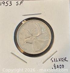 MaxSold Auction: 1953SF Cdn. Silver Queen Elizabeth II 25 Cents  - Newmarket (Ontario, Canada) PARTNER MANAGED Reseller Online Auction - Walter Avenue