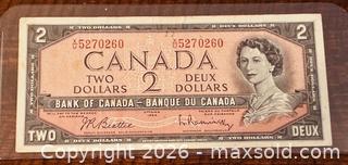 MaxSold Auction: 1954 Cdn. Queen Elizabeth II 2 Dollars Paper Banknote  - Newmarket (Ontario, Canada) PARTNER MANAGED Reseller Online Auction - Walter Avenue