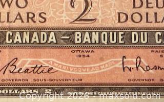 MaxSold Auction: 1954 Cdn. Queen Elizabeth II 2 Dollars Paper Banknote  - Newmarket (Ontario, Canada) PARTNER MANAGED Reseller Online Auction - Walter Avenue