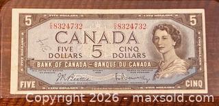 MaxSold Auction: 1954 Cdn. Queen Elizabeth II 5 Dollars Paper Banknote  - Newmarket (Ontario, Canada) PARTNER MANAGED Reseller Online Auction - Walter Avenue
