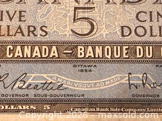 MaxSold Auction: 1954 Cdn. Queen Elizabeth II 5 Dollars Paper Banknote  - Newmarket (Ontario, Canada) PARTNER MANAGED Reseller Online Auction - Walter Avenue
