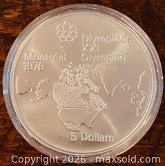 MaxSold Auction: 1973 Cdn. Silver 1976 Montreal Olympics 5 Dollar  - Newmarket (Ontario, Canada) PARTNER MANAGED Reseller Online Auction - Walter Avenue