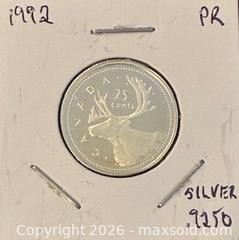 MaxSold Auction: 1992 Cdn. Silver Proof Queen Elizabeth II 25 Cents  - Newmarket (Ontario, Canada) PARTNER MANAGED Reseller Online Auction - Walter Avenue