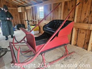 MaxSold Auction: Antique Wooden Sleigh/Cutter, Red & Black, 2-Person - Elizabethtown-Kitley (Ontario, Canada) PARTNER MANAGED Estate Sale Online Auction - Rocksprings Road
