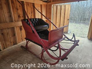 MaxSold Auction: Antique Wooden Sleigh/Cutter, Red & Black, 2-Person - Elizabethtown-Kitley (Ontario, Canada) PARTNER MANAGED Estate Sale Online Auction - Rocksprings Road