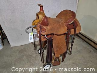 MaxSold Auction: Blue River Saddlery 16" Western Saddle Brown/Tan Tooled Leather - Elizabethtown-Kitley (Ontario, Canada) PARTNER MANAGED Estate Sale Online Auction - Rocksprings Road