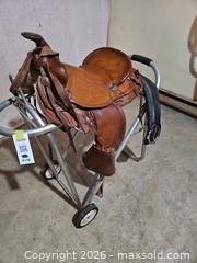 MaxSold Auction: Brown Leather Western Saddle 14in Seat with Stirrups & Girth - Elizabethtown-Kitley (Ontario, Canada) PARTNER MANAGED Estate Sale Online Auction - Rocksprings Road