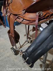 MaxSold Auction: Brown Leather Western Saddle 14in Seat with Stirrups & Girth - Elizabethtown-Kitley (Ontario, Canada) PARTNER MANAGED Estate Sale Online Auction - Rocksprings Road