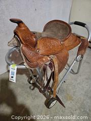 MaxSold Auction: Light Brown Tooled Western Saddle, Roughout Seat, Model 1220, 12" - Elizabethtown-Kitley (Ontario, Canada) PARTNER MANAGED Estate Sale Online Auction - Rocksprings Road