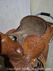 MaxSold Auction: Light Brown Tooled Western Saddle, Roughout Seat, Model 1220, 12" - Elizabethtown-Kitley (Ontario, Canada) PARTNER MANAGED Estate Sale Online Auction - Rocksprings Road
