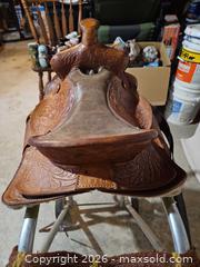 MaxSold Auction: Light Brown Tooled Western Saddle, Roughout Seat, Model 1220, 12" - Elizabethtown-Kitley (Ontario, Canada) PARTNER MANAGED Estate Sale Online Auction - Rocksprings Road
