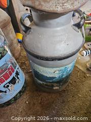 MaxSold Auction: Pair of Large Hand-Painted Metal Milk Cans with Lids - Elizabethtown-Kitley (Ontario, Canada) PARTNER MANAGED Estate Sale Online Auction - Rocksprings Road