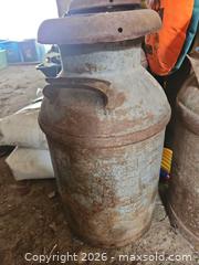 MaxSold Auction: Three Vintage Steel Milk Cans, 18–24 in. - Elizabethtown-Kitley (Ontario, Canada) PARTNER MANAGED Estate Sale Online Auction - Rocksprings Road