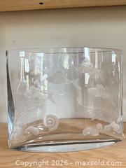 MaxSold Auction: Clear Etched Glass Rectangular Curved Medium Vase - Ogden (New York, USA) SELLER MANAGED Downsizing Online Auction - Village Hill Drive
