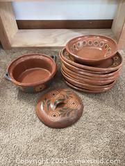 MaxSold Auction: Hand-Painted Terracotta Dinner Plates & Lidded Serving Casserole - Ogden (New York, USA) SELLER MANAGED Downsizing Online Auction - Village Hill Drive