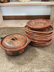 MaxSold Auction: Hand-Painted Terracotta Dinner Plates & Lidded Serving Casserole - Ogden (New York, USA) SELLER MANAGED Downsizing Online Auction - Village Hill Drive