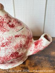 MaxSold Auction: Handmade White and Red Speckled Ceramic Teapot with Lid - Ogden (New York, USA) SELLER MANAGED Downsizing Online Auction - Village Hill Drive