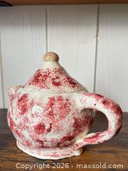MaxSold Auction: Handmade White and Red Speckled Ceramic Teapot with Lid - Ogden (New York, USA) SELLER MANAGED Downsizing Online Auction - Village Hill Drive