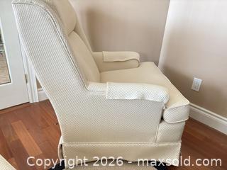 MaxSold Auction: Ivory Upholstered Wingback Armchair with Ottoman - Kitchener (Ontario, Canada) SELLER MANAGED Downsizing Online Auction - Templeton Drive
