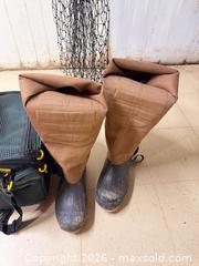 MaxSold Auction: Fishing Gear Bundle: Chest Waders, Vest, Net, Tackle A - East Vincent Township (Pennsylvania, USA) Downsizing Online Auction - Sheeder Road