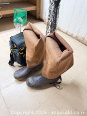 MaxSold Auction: Fishing Gear Bundle: Chest Waders, Vest, Net, Tackle A - East Vincent Township (Pennsylvania, USA) Downsizing Online Auction - Sheeder Road