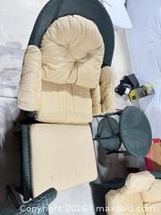 MaxSold Auction: 9-Piece Green Wicker Patio Dining & Seating Set with Glass Table - Commerce City (Colorado, USA) SELLER MANAGED Estate Sale Online Auction - E. 99th Avenue