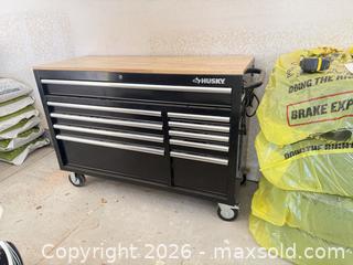 MaxSold Auction: Husky 50 in Rolling Tool Chest with Wood Top and Tools - Commerce City (Colorado, USA) SELLER MANAGED Estate Sale Online Auction - E. 99th Avenue