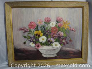 MaxSold Auction: ORIGINAL FLOWERS IN VASE PAINTING, BONUS PAINTING ON BACK - Ajax (Ontario, Canada) SELLER MANAGED Downsizing Online Auction - Noake Crescent