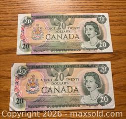 MaxSold Auction: (2) 1979 Canada $20 dollar bills - Kingston (Ontario, Canada) SELLER MANAGED Downsizing Online Auction - Juniper Drive