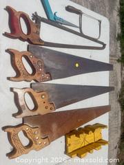 MaxSold Auction: Set of 4 Hand Saws, Hacksaw Frames and Miter Box - Polk City (Florida, USA) SELLER MANAGED Downsizing Online Auction - Conley Drive