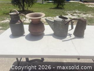 MaxSold Auction: Vintage Metal Milk/Water/Oil Cans & Decorative Vases (Lot) - Polk City (Florida, USA) SELLER MANAGED Downsizing Online Auction - Conley Drive