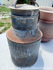 MaxSold Auction: Vintage Metal Milk/Water/Oil Cans & Decorative Vases (Lot) - Polk City (Florida, USA) SELLER MANAGED Downsizing Online Auction - Conley Drive