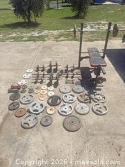 MaxSold Auction: Weight Set: Plates, Dumbbells, Barbell & Bench (Bulk Lot) - Polk City (Florida, USA) SELLER MANAGED Downsizing Online Auction - Conley Drive