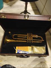 MaxSold Auction: Lacquered Brass Trumpet, 3-Valve (Unknown Brand) - Port Hadlock-Irondale (Washington, USA) SELLER MANAGED Downsizing Online Auction - Cedar Avenue