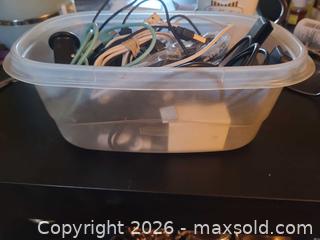 MaxSold Auction: Small tub of charging wires  - Brampton (Ontario, Canada) SELLER MANAGED Reseller Online Auction - Elizabeth Street North (CONDO)