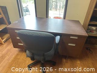 MaxSold Auction: Brown Modern Office Desk with Chair and Multiple Drawers - Water Valley (Alberta, Canada) PARTNER MANAGED Moving Online Auction - Range Road 52