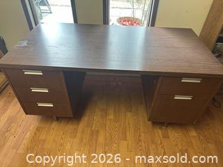 MaxSold Auction: Brown Modern Office Desk with Chair and Multiple Drawers - Water Valley (Alberta, Canada) PARTNER MANAGED Moving Online Auction - Range Road 52