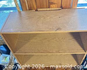 MaxSold Auction: Brown Oak-Tone Engineered Wood Bookcase, 2 Shelves, 3 Compartments - Water Valley (Alberta, Canada) PARTNER MANAGED Moving Online Auction - Range Road 52