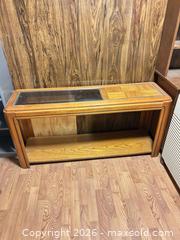 MaxSold Auction: Honey Oak Retro Console Entry Table with Glass Top - Water Valley (Alberta, Canada) PARTNER MANAGED Moving Online Auction - Range Road 52
