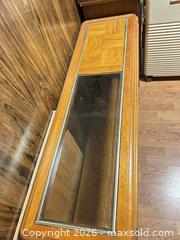 MaxSold Auction: Honey Oak Retro Console Entry Table with Glass Top - Water Valley (Alberta, Canada) PARTNER MANAGED Moving Online Auction - Range Road 52