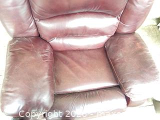 MaxSold Auction: Leather Burgundy/Wine Recliner Chair - Manual Rocker - Water Valley (Alberta, Canada) PARTNER MANAGED Moving Online Auction - Range Road 52