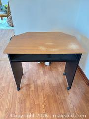 MaxSold Auction: Small Brown Wood Tone Computer Desk with Storage Shelf - Water Valley (Alberta, Canada) PARTNER MANAGED Moving Online Auction - Range Road 52