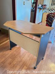 MaxSold Auction: Small Brown Wood Tone Computer Desk with Storage Shelf - Water Valley (Alberta, Canada) PARTNER MANAGED Moving Online Auction - Range Road 52