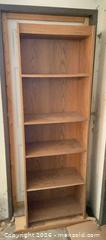 MaxSold Auction: Tall Oak Finish Bookcase / Bookshelf, 5 Fixed Shelves - Water Valley (Alberta, Canada) PARTNER MANAGED Moving Online Auction - Range Road 52