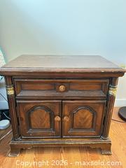 MaxSold Auction: Traditional Dark Brown Wood Veneer Nightstand with Drawer & Cabinet - Water Valley (Alberta, Canada) PARTNER MANAGED Moving Online Auction - Range Road 52