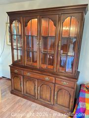 MaxSold Auction: Two-Piece Mahogany Cherry China Cabinet Hutch with Lighting - Water Valley (Alberta, Canada) PARTNER MANAGED Moving Online Auction - Range Road 52